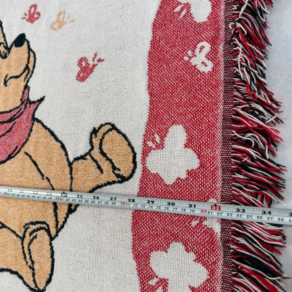 Disney Winnie the Pooh Woven Tapestry Throw Blanket Red Blue Vintage Kids Decor